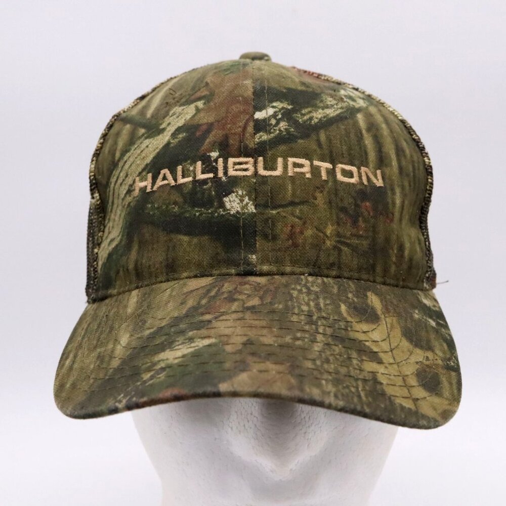 Vintageโ Mossy Oak Camo HALLIBURTON Hat Cap Mesh Adjustable Outdoor Cap Co.